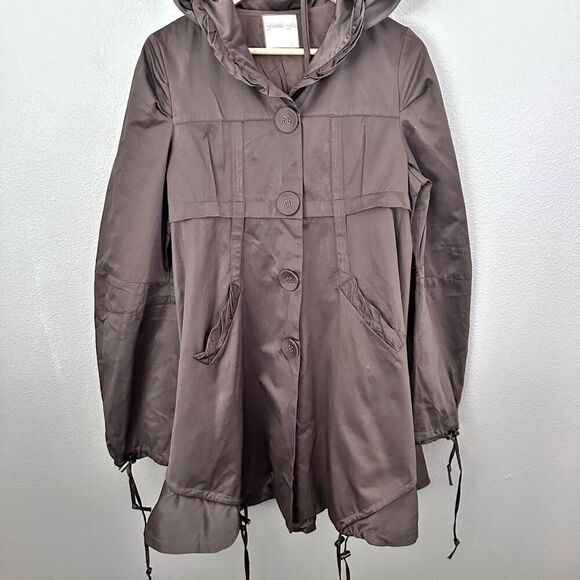 FUMBLIN' FOE x ANTHROPOLOGIE | Brown Pea Trench Coat Hood Hooded | Size Large - Picture 2 of 9